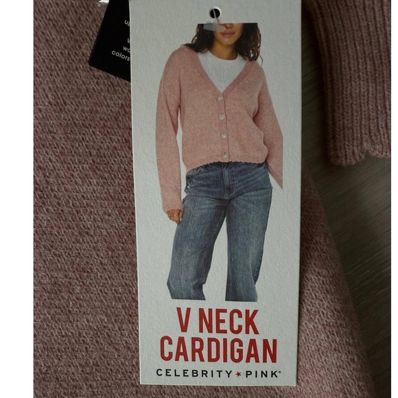 Pink Dusty Rose V Neck Button Front Cardigan Sweater Women XXL Celebrity - Picture 9 of 13